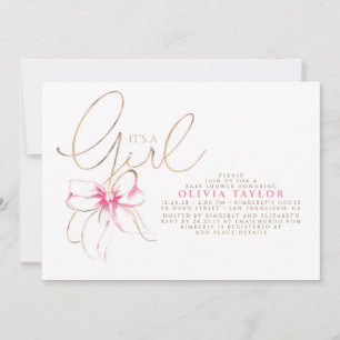 Het is een meisje Roze en Goud Elegante Baby Showe Kaart