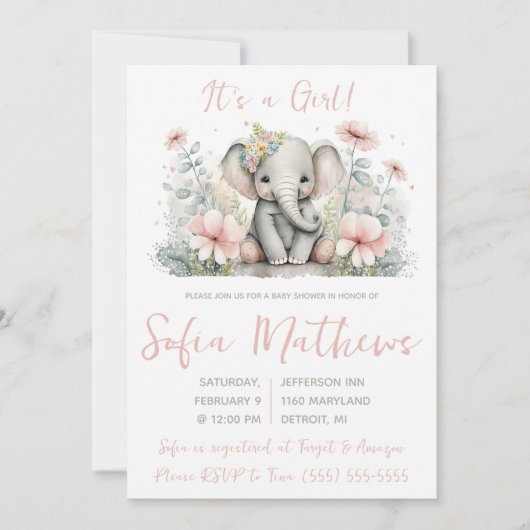 Het is een meisje! Roze en grijze Baby shower Kaart (Voorkant)