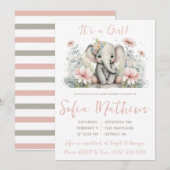 Het is een meisje! Roze en grijze Baby shower Kaart (Voorkant / Achterkant)