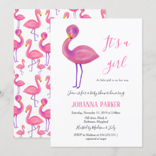 Het is een meisje   Roze Flamingo   Baby shower Kaart
