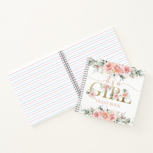 Het is een meisje roze floral baby shower gastenbo notitieboek (Binnen)