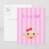 Het is een meisje - Roze Geboorteaankondiging Brie Aankondigingskaart (Voorkant / Achterkant)