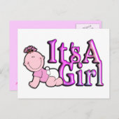 Het is een meisje roze geboorteaankondiging Briefk Aankondigingskaart (Voorkant / Achterkant)