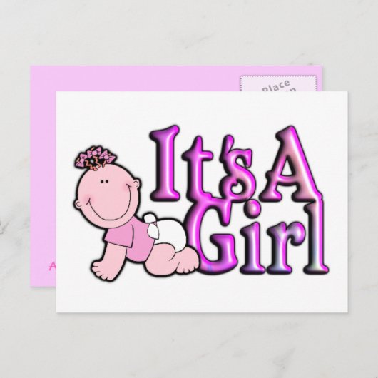 Het is een meisje roze geboorteaankondiging Briefk Aankondigingskaart (Voorkant / Achterkant)