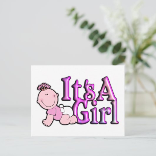 Het is een meisje roze geboorteaankondiging Briefk Aankondigingskaart (Staand voorkant)
