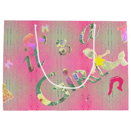 "Het is een meisje" Roze geïllustreerd Floral Font Groot Cadeauzakje (Achterkant)