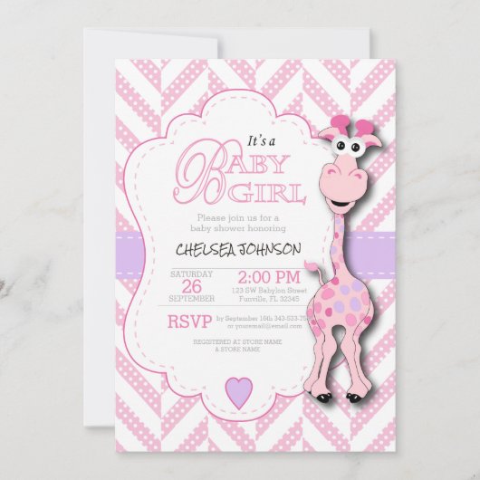 Het is een meisje - Roze Giraffe - Baby shower Kaart (Voorkant)