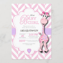 Het is een meisje - Roze Giraffe - Baby shower Kaart