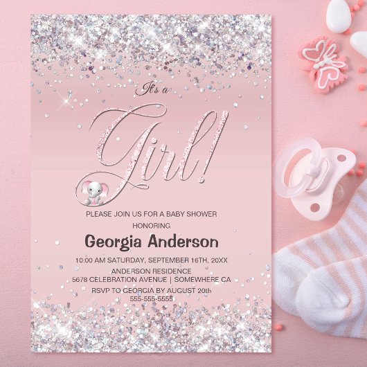 Het is een meisje roze glitter Baby shower Kaart
