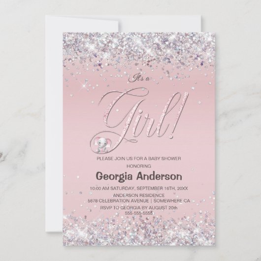 Het is een meisje roze glitter Baby shower Kaart (Voorkant)