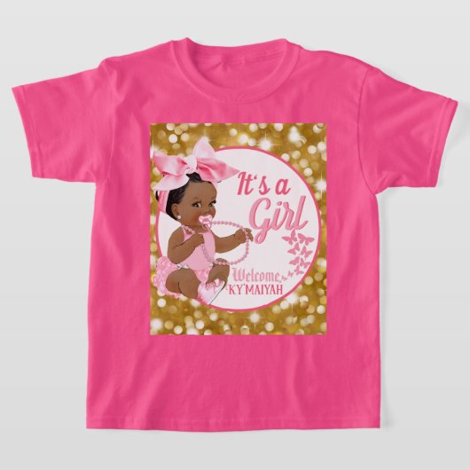 Het is een Meisje Roze & Goud Etnisch Baby shower T-shirt (Laagn)