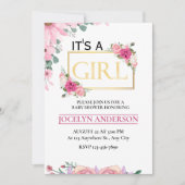 Het is een Meisje Roze & Goud Waterverf Baby showe Kaart (Voorkant)