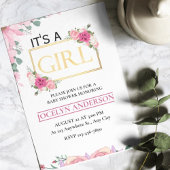 Het is een Meisje Roze & Goud Waterverf Baby showe Kaart