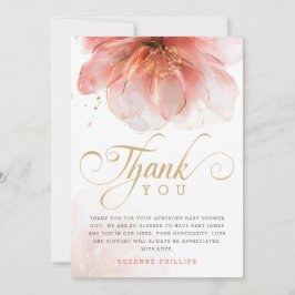 Het is een Meisje Roze Gouden Bloemen Modern Baby  Bedankkaart