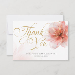 Het is een Meisje Roze Gouden Bloemen Modern Baby  Bedankkaart