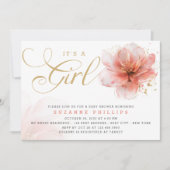 Het is een Meisje Roze Gouden Bloemen Modern Baby  Kaart (Voorkant)