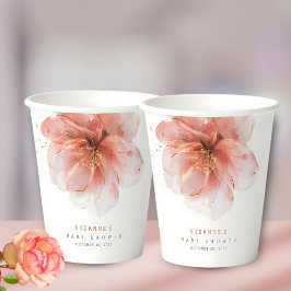 Het is een Meisje Roze Gouden Bloemen Modern Baby  Papieren Bekers