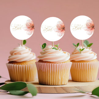 Het is een Meisje Roze Gouden Bloemen Modern Baby Ronde Sticker