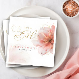 Het is een Meisje Roze Gouden Bloemen Modern Baby  Servet