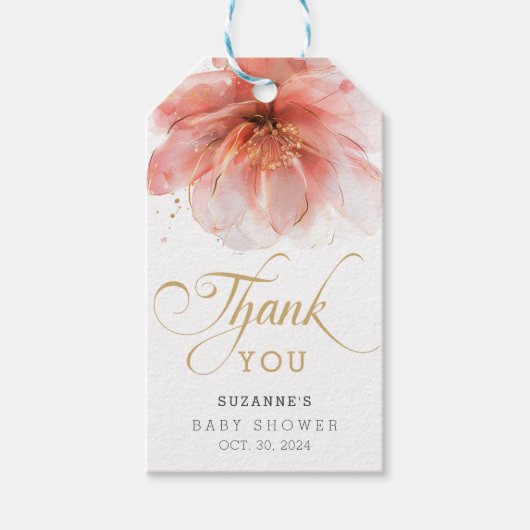 Het is een meisje Roze Gouden Bloemend Modern Beda Cadeaulabel (Voorkant)