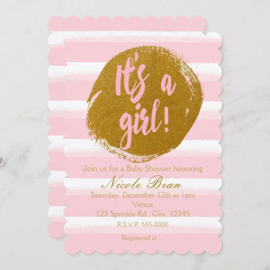 Het is een meisje roze gouden folie Waterverf uitn Kaart (Voorkant / Achterkant)