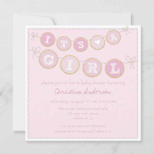 Het is een meisje roze gouden glitter Baby shower  Kaart (Voorkant)
