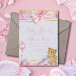 Het is een meisje roze gouden glitter Baby shower Kaart