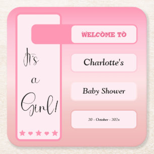Het is een meisje! Roze Gradiënt Cute Baby Shower Kartonnen Onderzetters