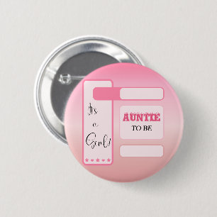 Het is een meisje! Roze Gradiënt Schattige Tante-i Ronde Button 5,7 Cm