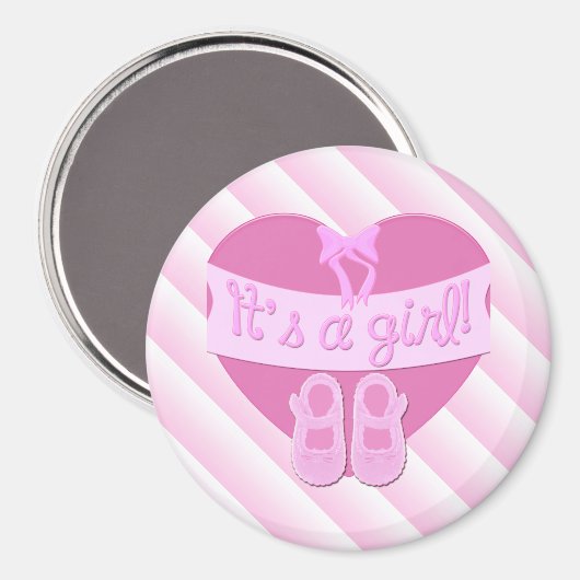 Het is een meisje Roze Hartje Strik Schoenen Baby  Magneet (Voorkant / Achterkant)
