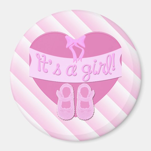 Het is een meisje Roze Hartje Strik Schoenen Baby Magneet (Voorkant)