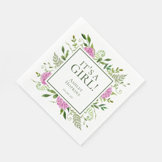 Het is een meisje roze hortensia meisje Baby showe Servet (Hoek)