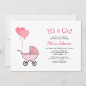 Het is een meisje roze kinderwagen Baby shower Kaart (Voorkant)