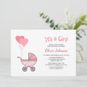 Het is een meisje roze kinderwagen Baby shower Kaart (Staand voorkant)