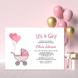 Het is een meisje roze kinderwagen Baby shower Kaart