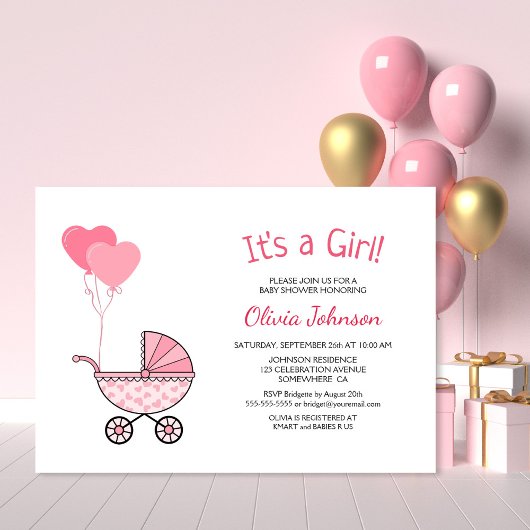 Het is een meisje roze kinderwagen Baby shower Kaart