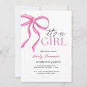 Het is een meisje roze lint save the date (Voorkant)