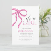 Het is een meisje roze lint save the date (Staand voorkant)