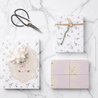 Het is een meisje! Roze linten strik teddybeer Inpakpapier Vel