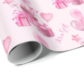Het is een meisje roze met ballonnen gepersonalise cadeaupapier (Rol Hoek)