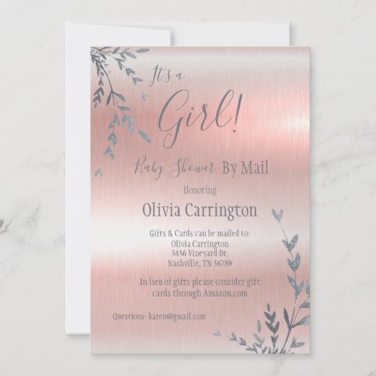 Het is een MEISJE Roze Metallic Baby Shower Per Po Kaart (Voorkant)