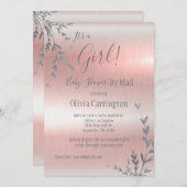 Het is een MEISJE Roze Metallic Baby Shower Per Po Kaart (Voorkant / Achterkant)