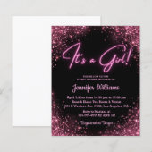 het is een meisje , roze neon baby shower uitnodig (Voorkant / Achterkant)