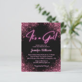 het is een meisje , roze neon baby shower uitnodig (Staand voorkant)