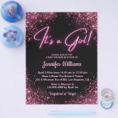 het is een meisje , roze neon chic baby shower uit flyer (Enkel)