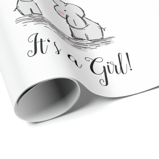 Het is een Meisje Roze Olifant Moeder Baby shower Cadeaupapier (Rol Hoek)