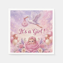 Het is een meisje Roze Ooievaar Baby Shower Servet