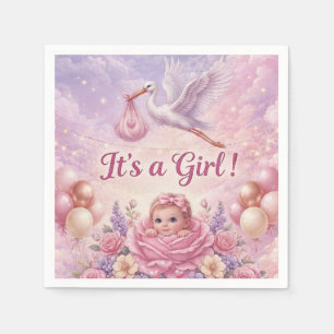 Het is een meisje Roze Ooievaar Baby Shower Servet