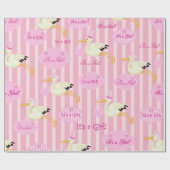 Het is een meisje  roze ooievaar thema cadeaupapier (Vlak)