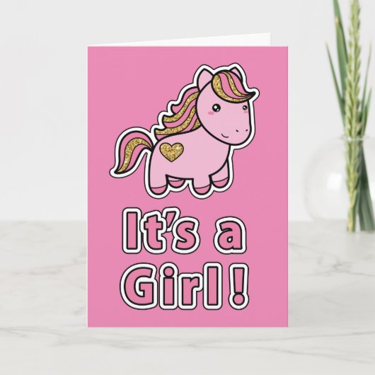 Het is een meisje | Roze paarden Kaart (Voorkant)